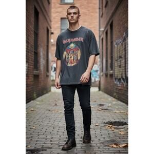 Iron Maiden 1984 Power Slave Graphic Tee Grey Design "Eddie" As Album Cover M/L